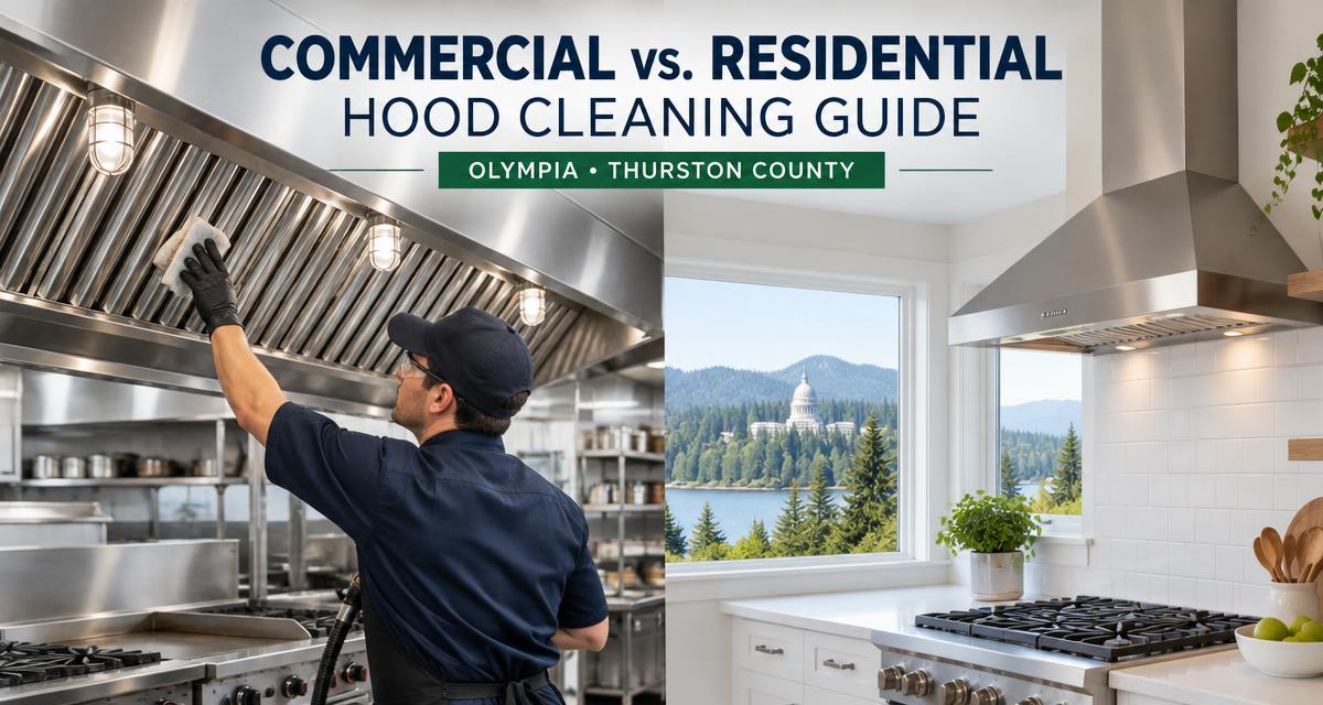 Commercial kitchen hood technician and clean residential range hood in an Olympia kitchen hood cleaning guide